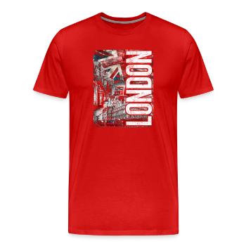 London Collage: Fahnen, Busse und Ziegel - Männer Premium Bio T-Shirt - Rot - Vorne - Damien (186cm)