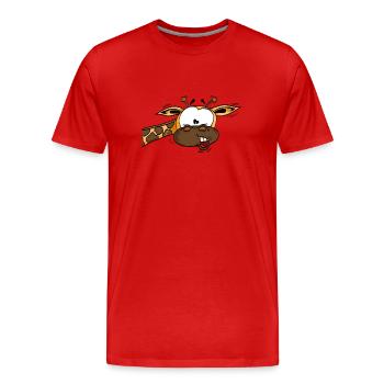 Funny confused giraffe with glowing eyes - Men's Premium Organic T-Shirt - red - Front - Damien (186cm)