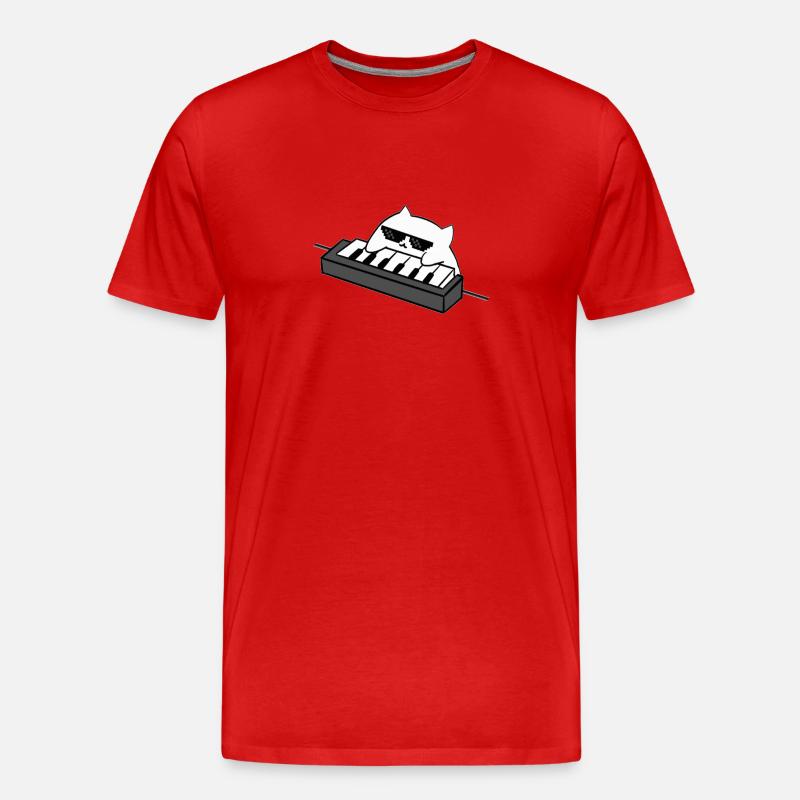 Katzen DJ am Keyboard - Männer Premium Bio T-Shirt - Rot