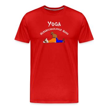 Yoga, Yogi, herabschauender Hund Asana - Männer Premium Bio T-Shirt - Rot - Vorne - Damien (186cm)