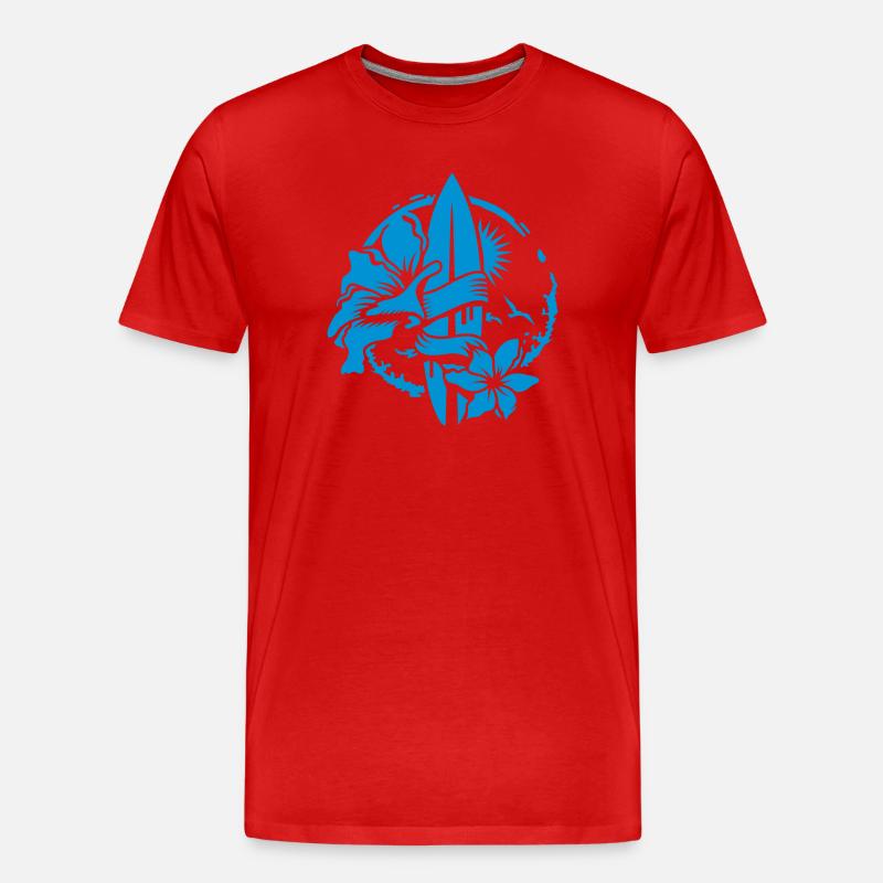 Surfbrett mit Blüten - Männer Premium Bio T-Shirt - Rot