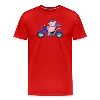 Lustiger Motorradfahrer auf Chopper - Männer Premium Bio T-Shirt - Rot - Vorne - Damien (186cm)