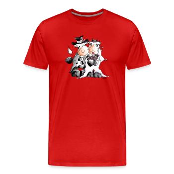 Kuh Hochzeit - Braut - Bräutigam - Männer Premium Bio T-Shirt - Rot - Vorne - Damien (186cm)