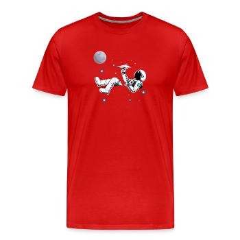 Astronaute. Astronaute qui joue. Avion papier - T-shirt bio Premium Homme - rouge - Devant - Damien (186cm)