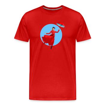 Rote Dame mit Regenschirm-Twist - Männer Premium Bio T-Shirt - Rot - Vorne - Damien (186cm)