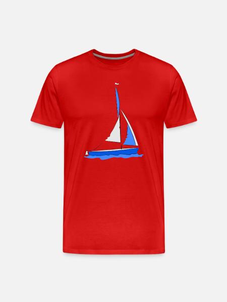 Segelboot im Wasser Blau - Männer Premium Bio T-Shirt - Rot