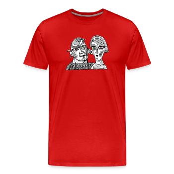 Surreale Doppelgesichter im Kontrast - Männer Premium Bio T-Shirt - Rot - Vorne - Damien (186cm)