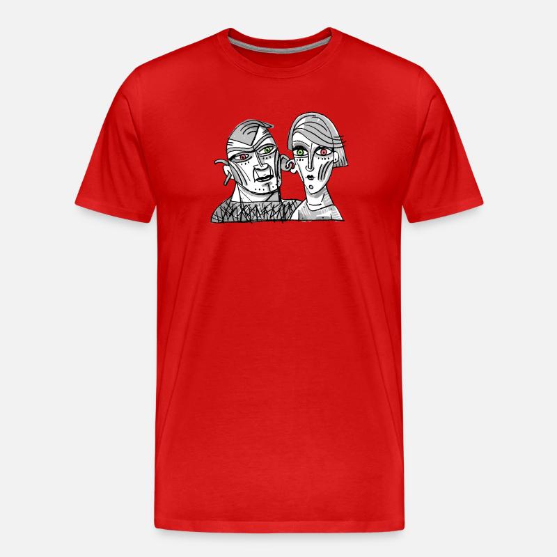 Surreale Doppelgesichter im Kontrast - Männer Premium Bio T-Shirt - Rot