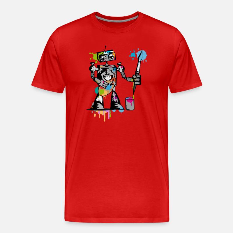 Roboter mit einem Pinsel - Männer Premium Bio T-Shirt - Rot