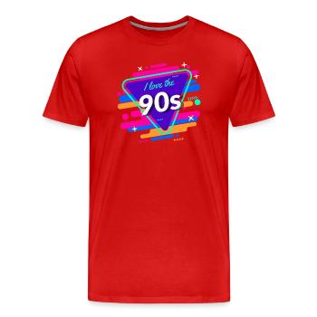 J'aime les années 90 Design coloré des années 90 - T-shirt bio Premium Homme - rouge - Devant - Damien (186cm)