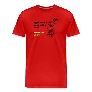 Agile doesn't come with a brain - please use yours - T-shirt bio Premium Homme - rouge - Devant - Damien (186cm)