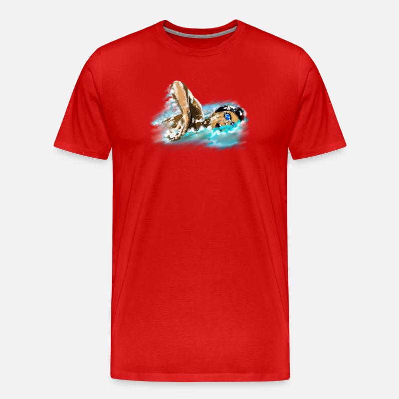 Schwimmer - Männer Premium Bio T-Shirt - Rot
