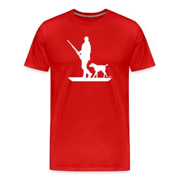 Hunter with hunting dog on the prowl (white) - Men's Premium Organic T-Shirt - red - Front - Damien (186cm)