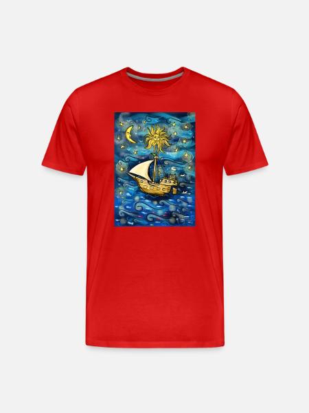 Schiff im Sternenmeer - Männer Premium Bio T-Shirt - Rot