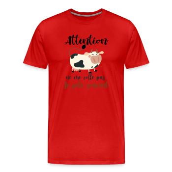 Attention ne me colle pas je pète souvent - T-shirt bio Premium Homme - rouge - Devant - Damien (186cm)