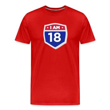 18 Jahre Achtzehn Geburtstag Volljährig Erwachsen - Männer Premium Bio T-Shirt - Rot - Vorne - Damien (186cm)