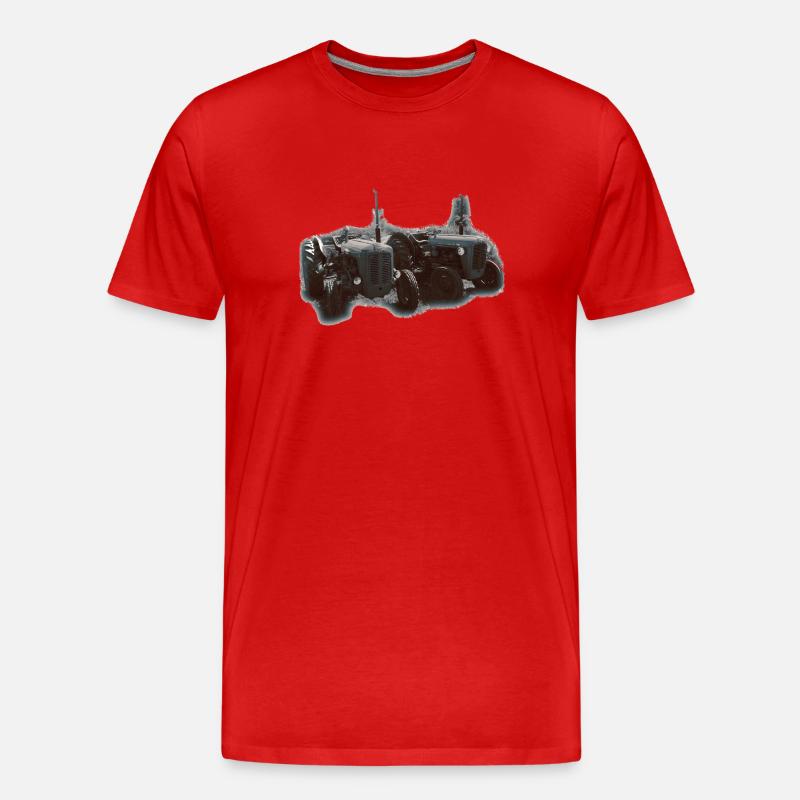 Traktorenduo im Feld - Männer Premium Bio T-Shirt - Rot