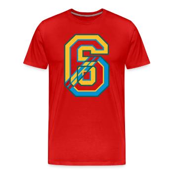 Trikot Nummer Sechs im Varsity Style - Männer Premium Bio T-Shirt - Rot - Vorne - Damien (186cm)
