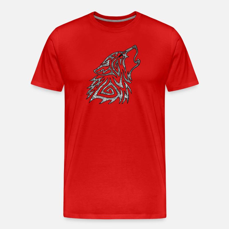 Heulender Wolf Mandala - Männer Premium Bio T-Shirt - Rot