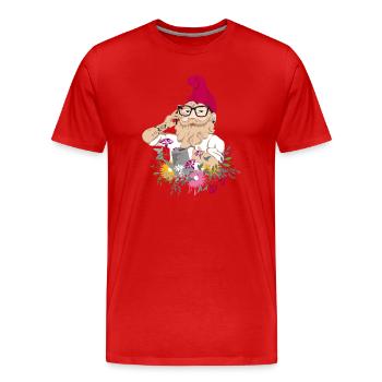 A garden gnome as a hipster with glasses and tattoos - Men's Premium Organic T-Shirt - red - Front - Damien (186cm)