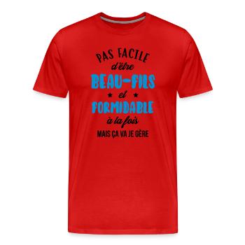 Stieftochter / Schwiegersohn / Sohn / Tochter - Männer Premium Bio T-Shirt - Rot - Vorne - Damien (186cm)