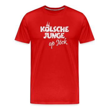Kölsche Junge Op Jöck Kölsch Köln - Männer Premium Bio T-Shirt - Rot - Vorne - Damien (186cm)