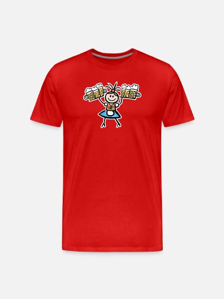 Kellnerin im Dirndl mit Biertablett - Männer Premium Bio T-Shirt - Rot