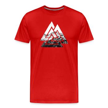 Valknut, symbol of Odin - With mountains - Men's Premium Organic T-Shirt - red - Front - Damien (186cm)