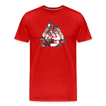 Valknut, Symbol of Odin - With Wolf - Men's Premium Organic T-Shirt - red - Front - Damien (186cm)