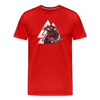Valknut, symbol of Odin - With black raven - Men's Premium Organic T-Shirt - red - Front - Damien (186cm)