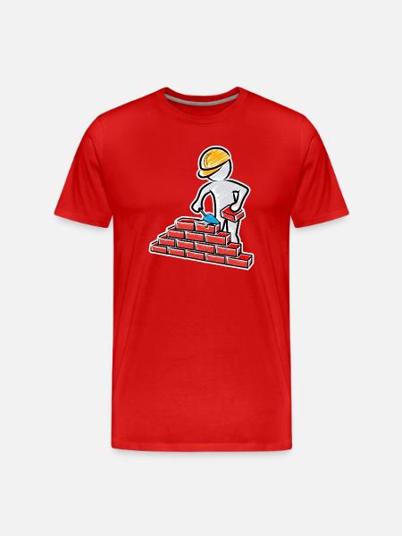 Bauarbeiter mit Maurerkelle, Mörtel und Mauer - Männer Premium Bio T-Shirt - Rot