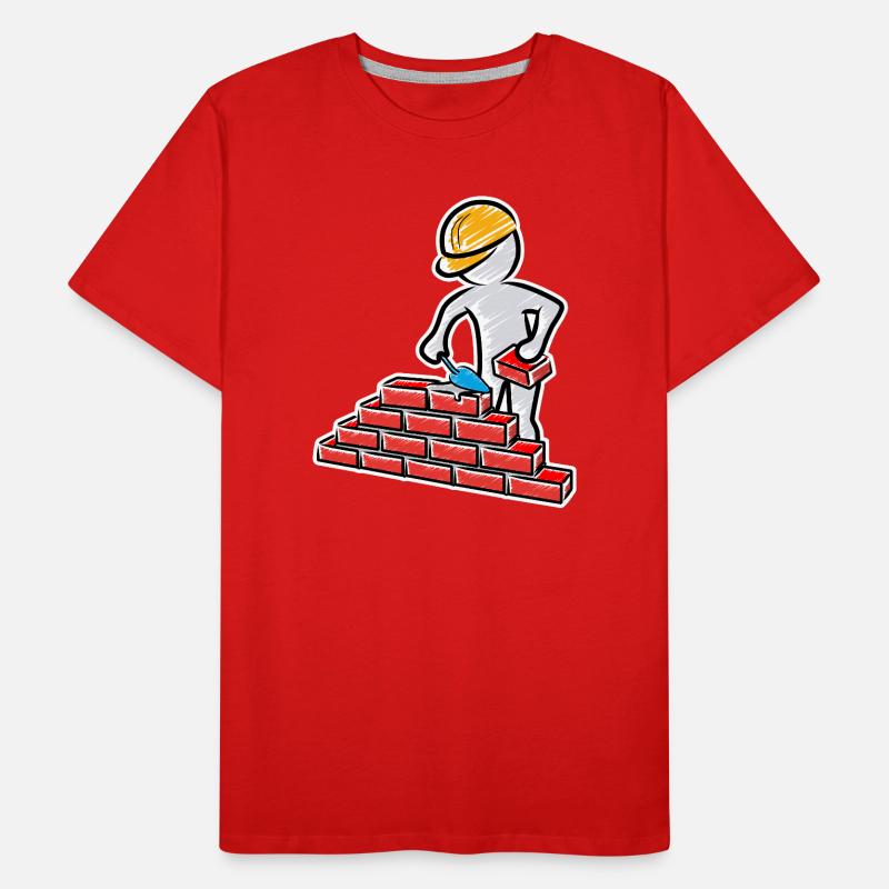 Construction worker with trowel, mortar and wall Men's Premium Organic T-Shirt