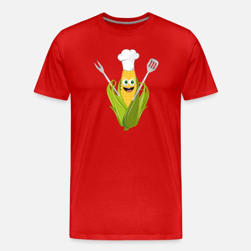 lustiger Comic Maiskolben mit Kochmütze - Männer Premium Bio T-Shirt - Rot