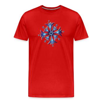 stilisiertes Kornblumen Amulett in Blau und Gold - Männer Premium Bio T-Shirt - Rot - Vorne - Damien (186cm)