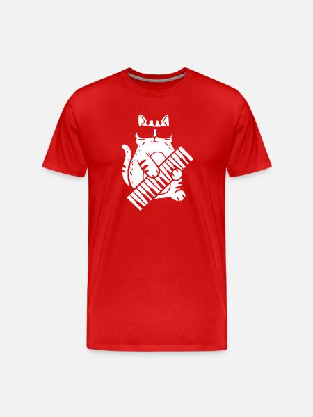 Cat Pianist - Men's Premium Organic T-Shirt - red