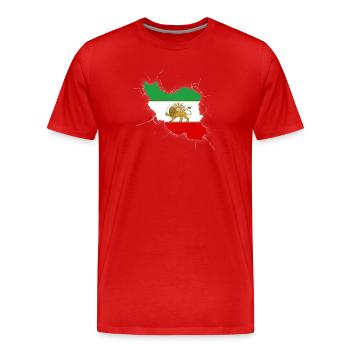 Iran Flagge Löwe und Sonne - شیر خورشید - Männer Premium Bio T-Shirt - Rot - Vorne - Damien (186cm)