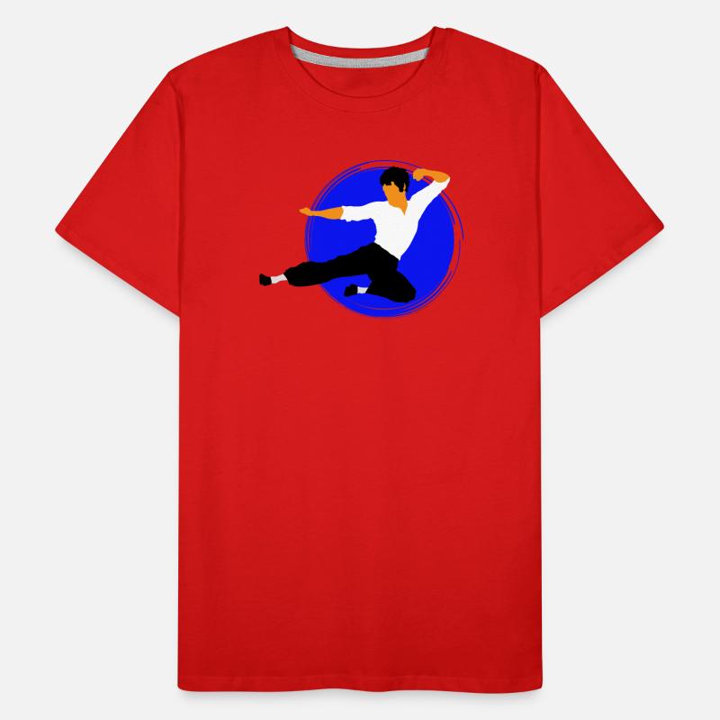 Coup de pied volant en karaté dans le cercle bleu T-shirt bio Premium Homme