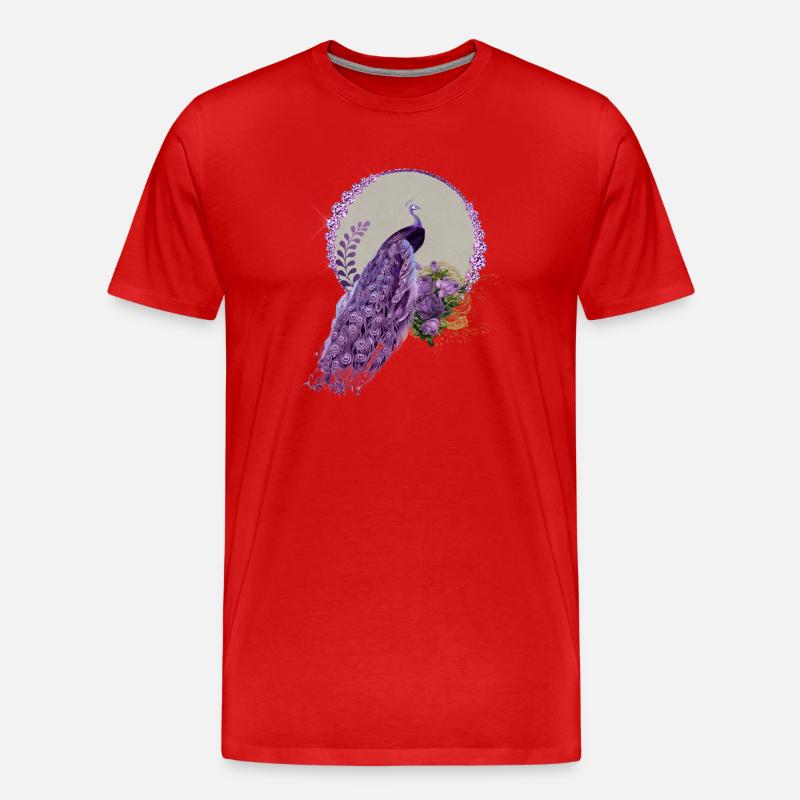 Wunderbare Pfau und Blumen in lila Farben. - Männer Premium Bio T-Shirt - Rot