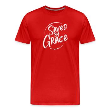 Sauvé par la grâce - T-shirt bio Premium Homme - rouge - Devant - Damien (186cm)