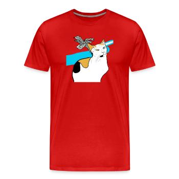 sitzende Katze - Männer Premium Bio T-Shirt - Rot - Vorne - Damien (186cm)