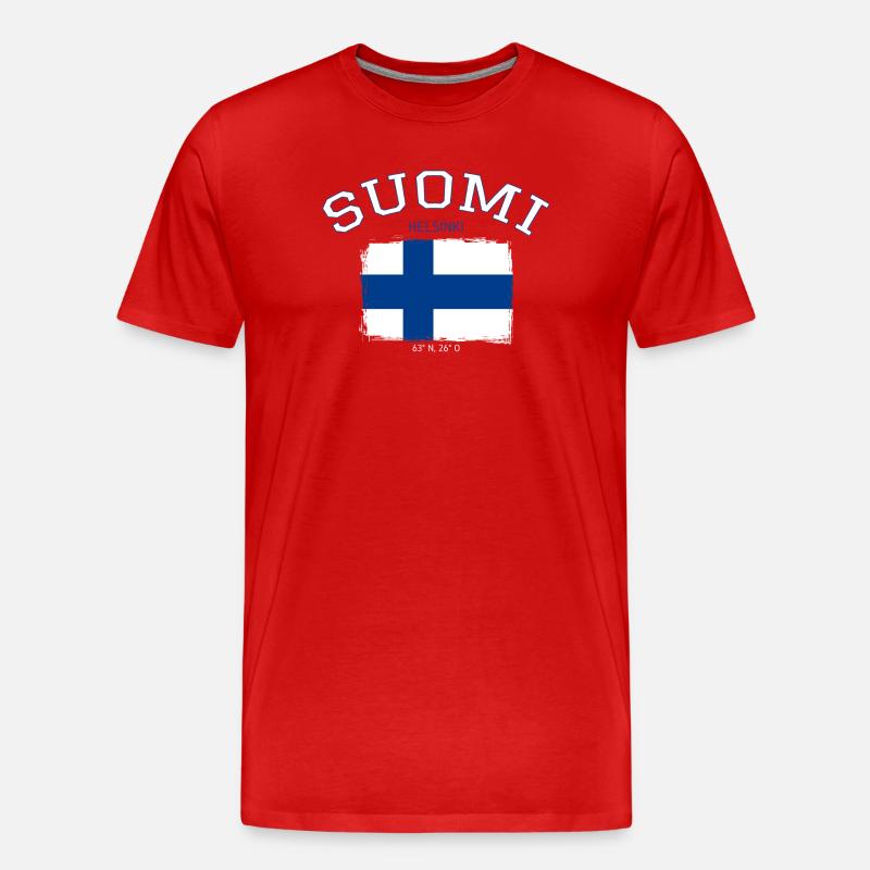 Drapeau de la Finlande avec référence à Helsinki - T-shirt bio Premium Homme - rouge