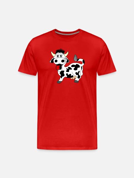 Allegra mucca in bianco e nero con la lingua fuori dalla bocca - Maglietta ecologica premium da uomo - rosso