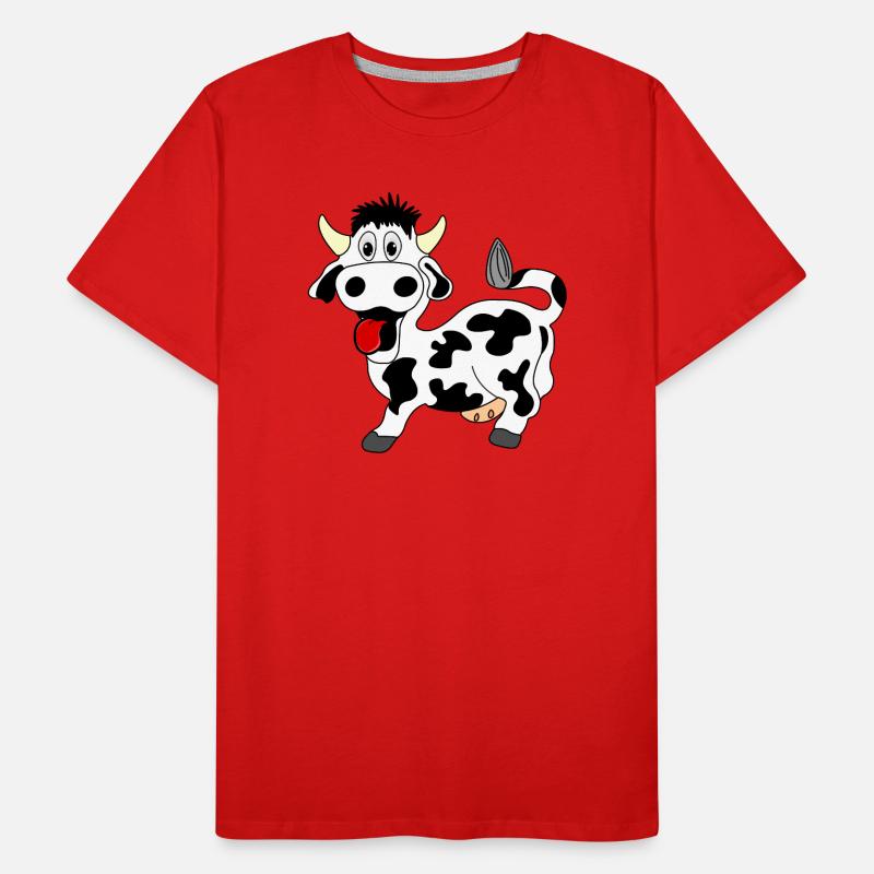Vache noire et blanche joyeuse avec langue sortie de la bouche T-shirt bio Premium Homme