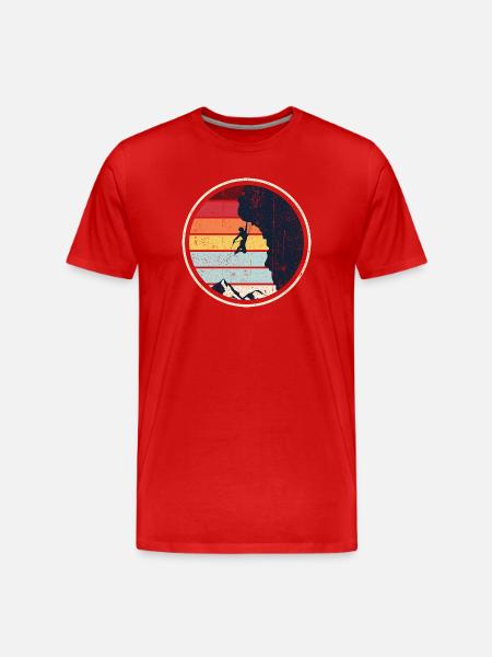Retro Sunset Climb on Cliff - Men's Premium Organic T-Shirt - red