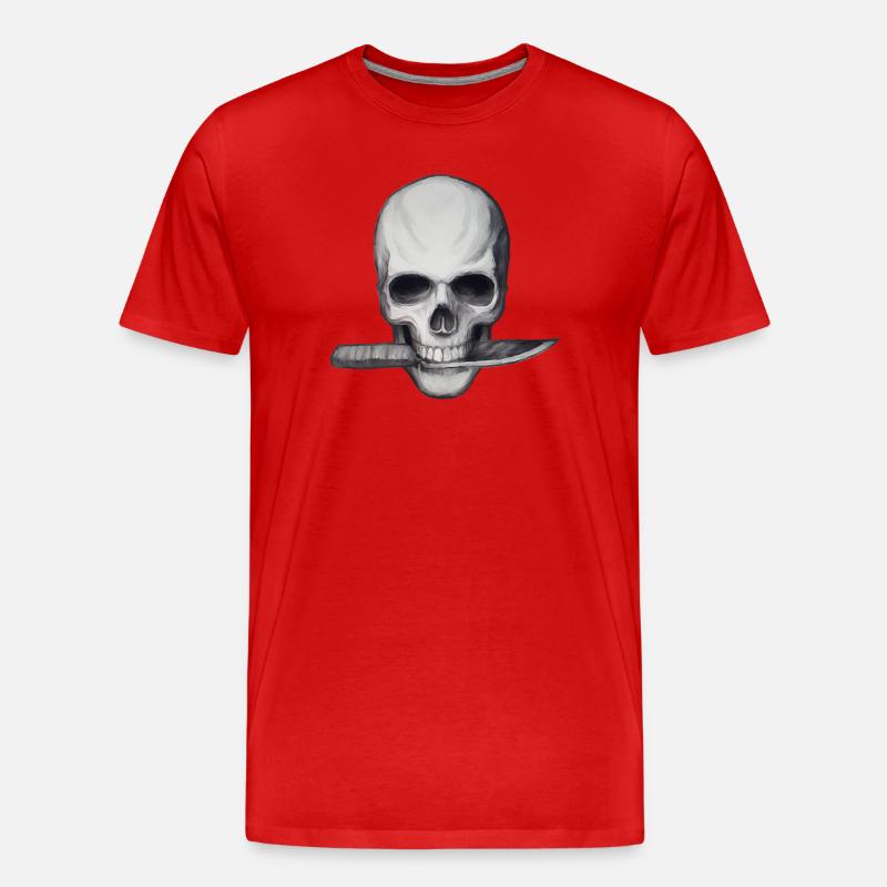 Crâne avec couteau dans la bouche - T-shirt bio Premium Homme - rouge