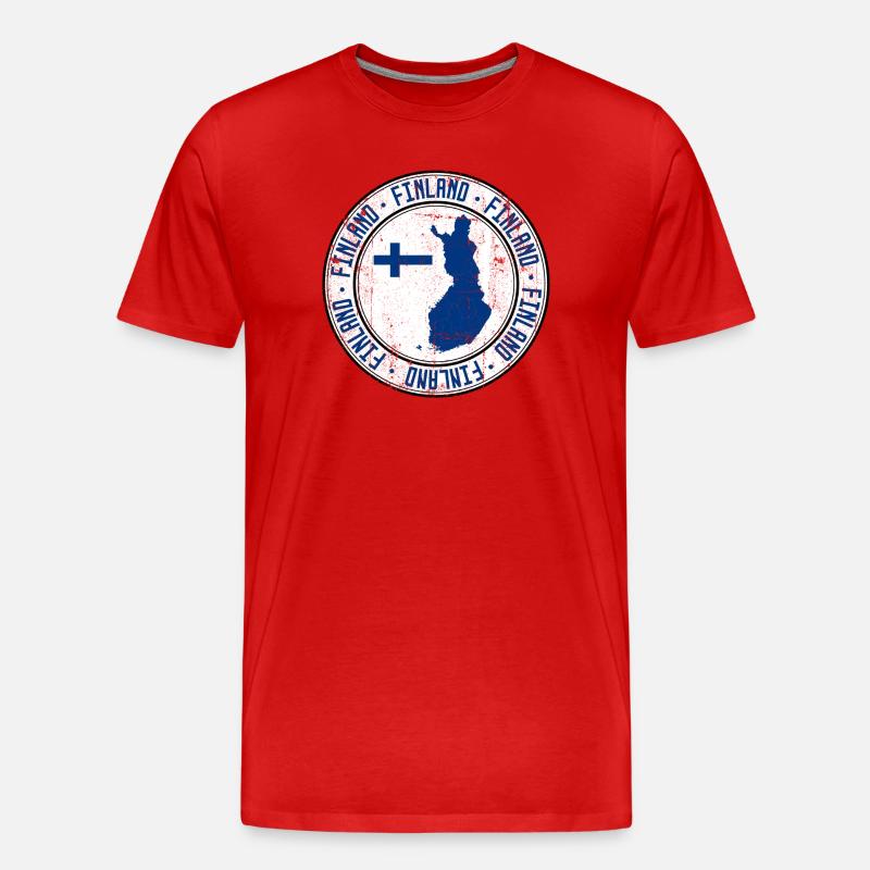 Finnland-Karten-Rundwappen mit Flagge - Männer Premium Bio T-Shirt - Rot