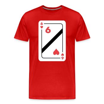 Herz Sechs Spielkarte Pokerkarte - Männer Premium Bio T-Shirt - Rot - Vorne - Damien (186cm)