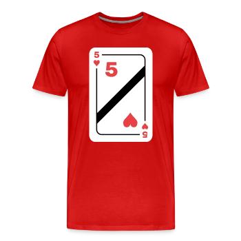 Herz Fünf Spielkarte Pokerkarte - Männer Premium Bio T-Shirt - Rot - Vorne - Damien (186cm)