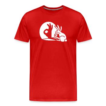 Lapin main d’ombre OK signe de geste Ok pico bello - T-shirt bio Premium Homme - rouge - Devant - Damien (186cm)