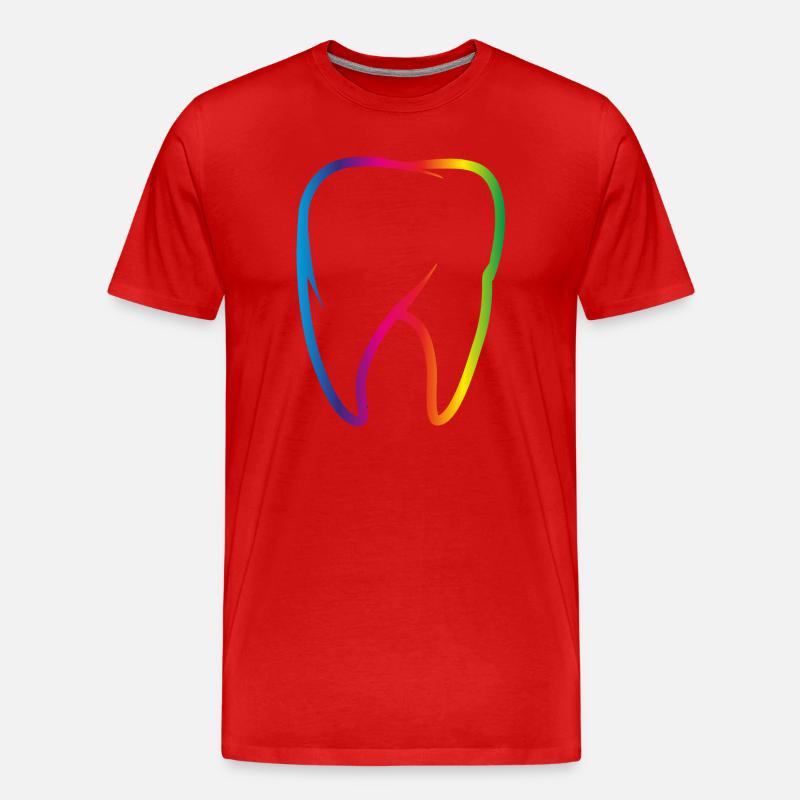 leuchtend bunter Regenbogen Zahn - Männer Premium Bio T-Shirt - Rot